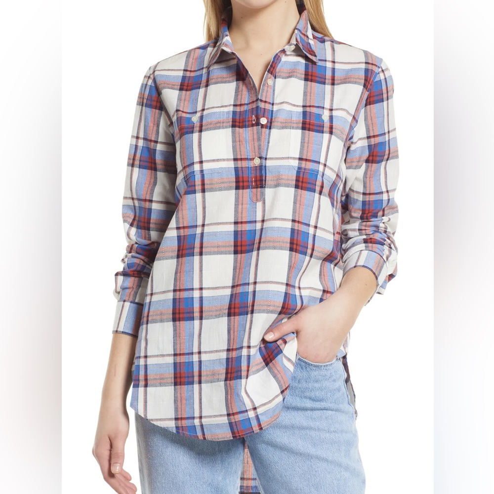 NWT Caslon Plaid Long Sleeve Cotton Shirt